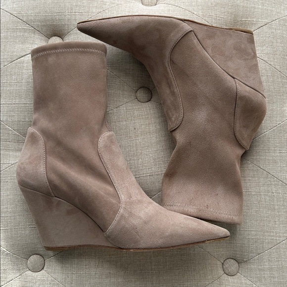 Stuart Weitzman Tan (Cashmere) Suede Wedge Boots Sz 7.5 US - Picture 10 of 13